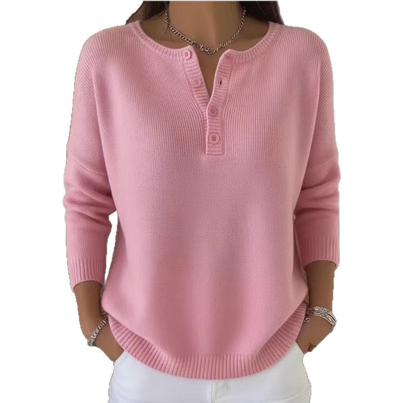 Knitted Sweater With Buttons And V-Neck