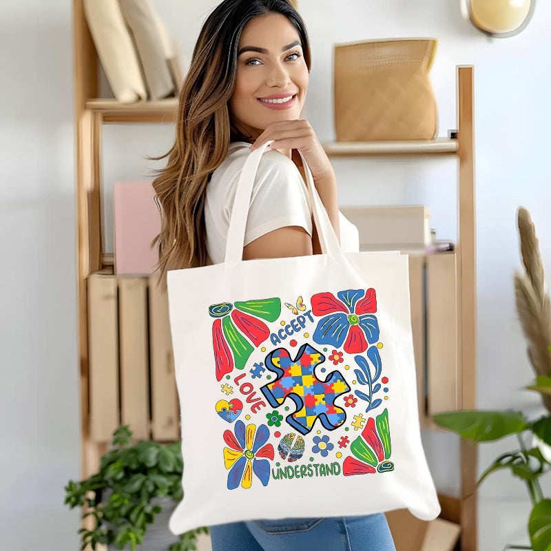 Accept Love Understand Floral Canvas Tote Bag