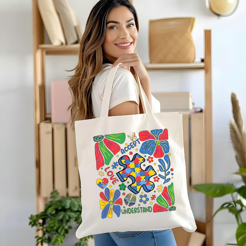 Accept Love Understand Floral Canvas Tote Bag