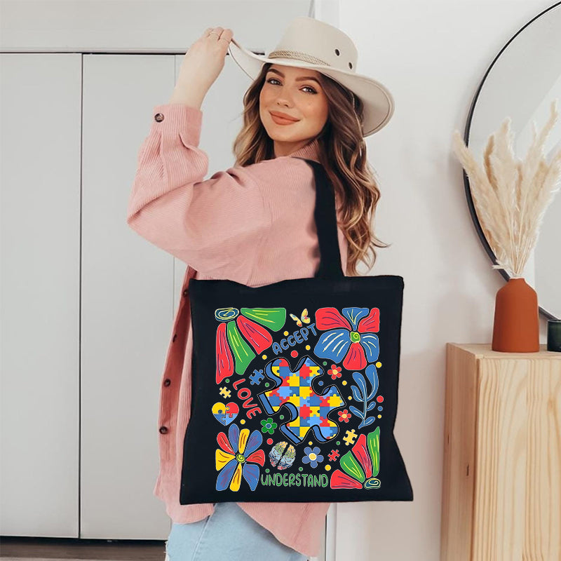 Accept Love Understand Floral Canvas Tote Bag