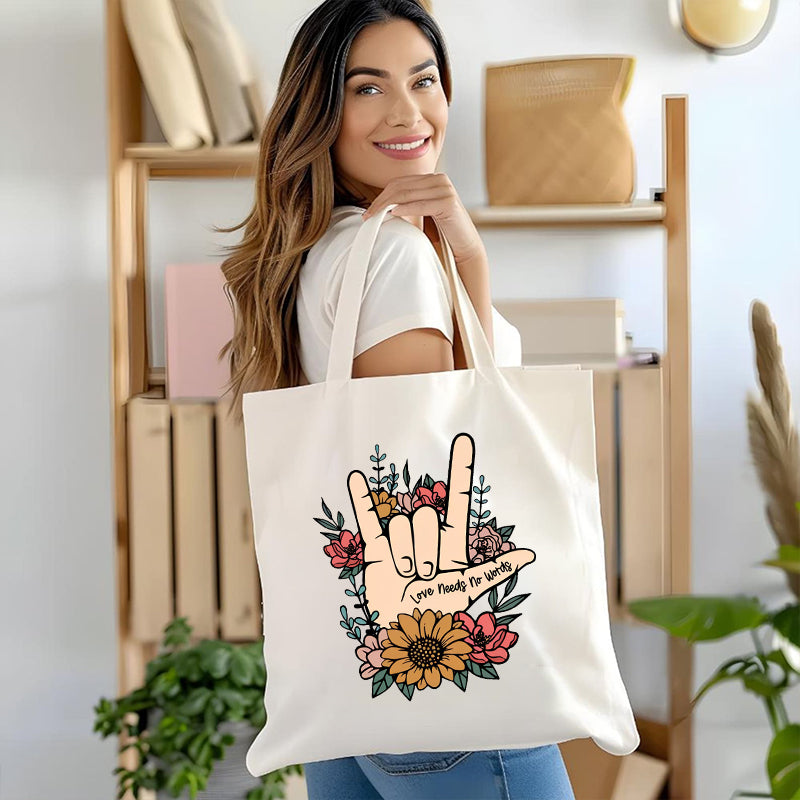 Love Need No Words Hands Sign Canvas Tote Bag