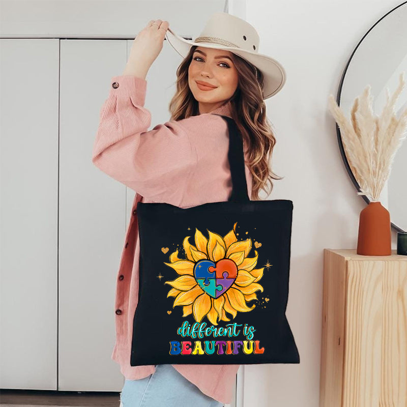 Different Is Beautiful Sunflower Canvas Tote Bag