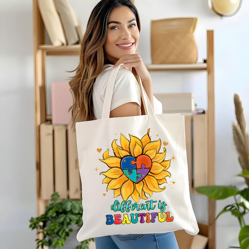 Different Is Beautiful Sunflower Canvas Tote Bag
