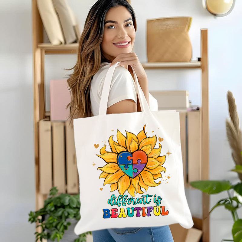 Different Is Beautiful Sunflower Canvas Tote Bag