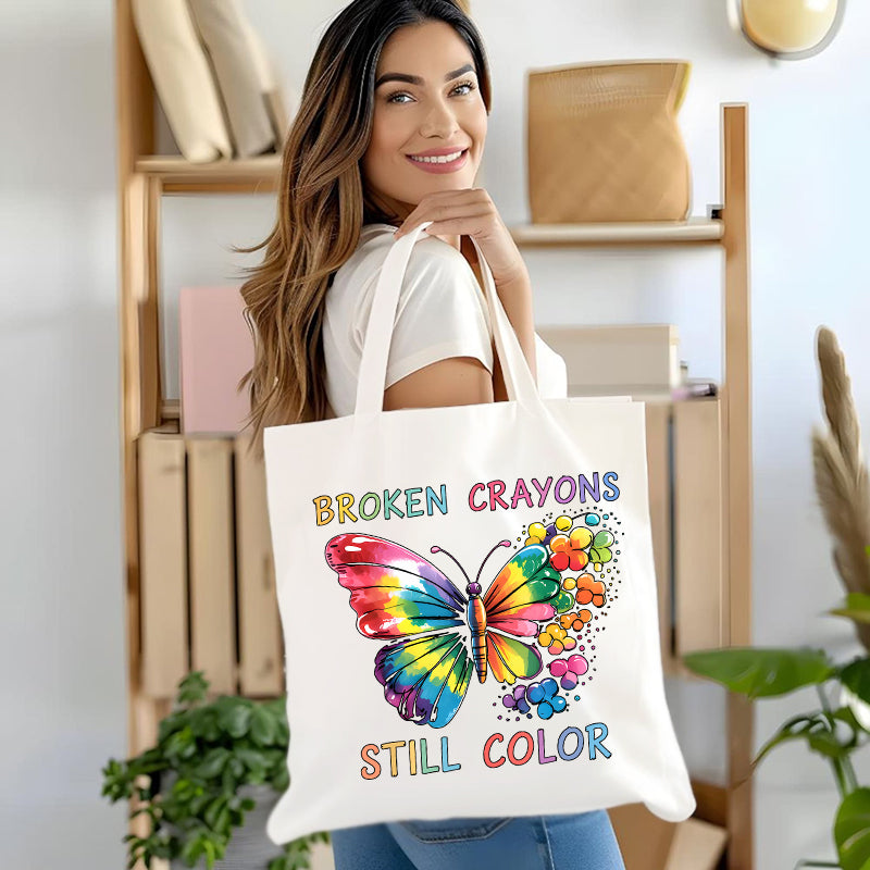 Broken Crayons Still Color Butterfly Canvas Tote Bag