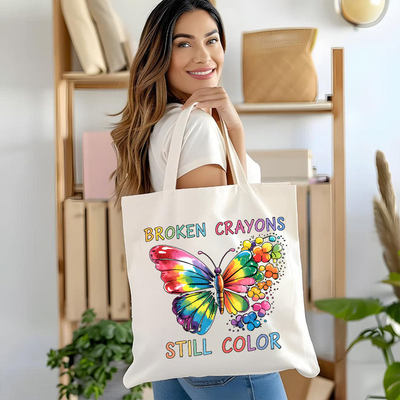 Broken Crayons Still Color Butterfly Canvas Tote Bag