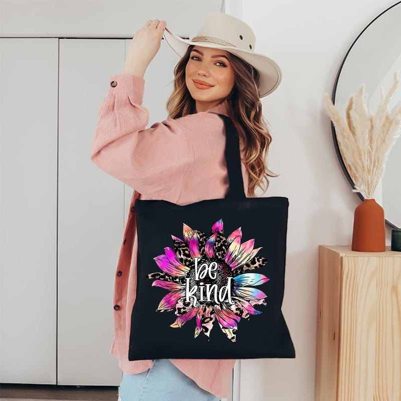 Leopard Pink Sunflower Canvas Tote Bag