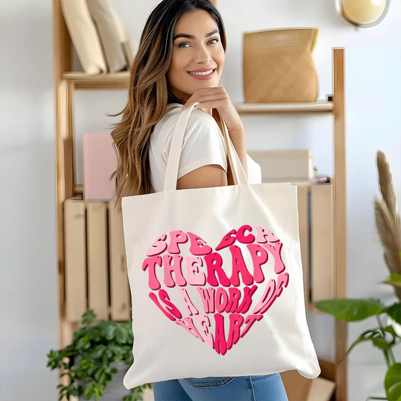 Speech Therapy Is A Work Of Heart Canvas Tote Bag