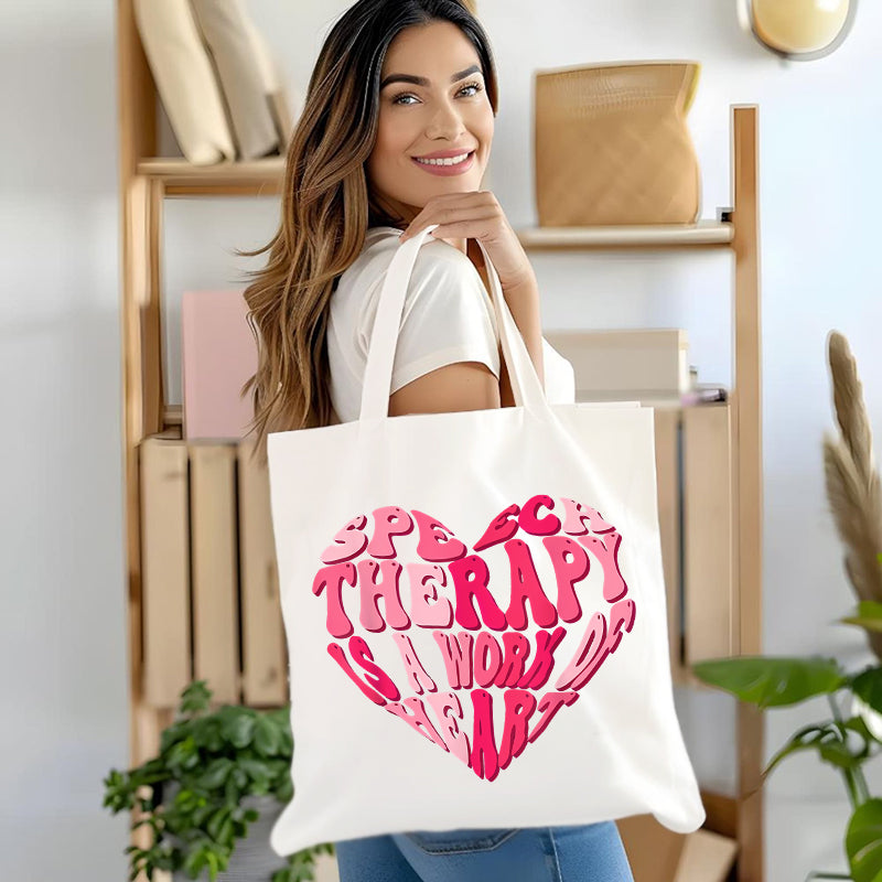 Speech Therapy Is A Work Of Heart Canvas Tote Bag