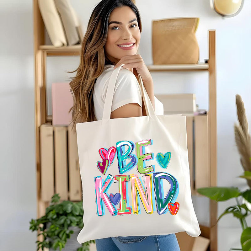 Be Kind Pink Heart Canvas Tote Bag