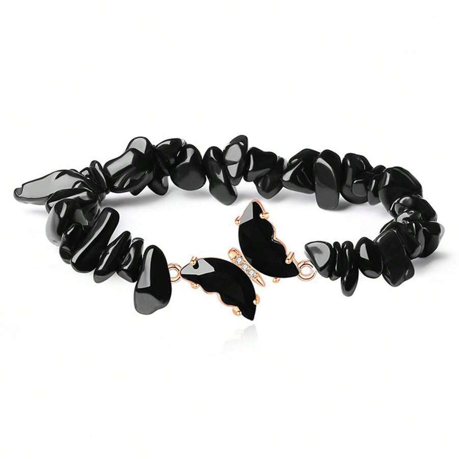 Butterfly Bead And Natural Stone Crystal Bracelet