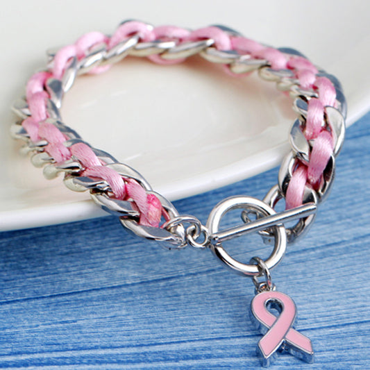 Woven Pink Ribbon Bracelet