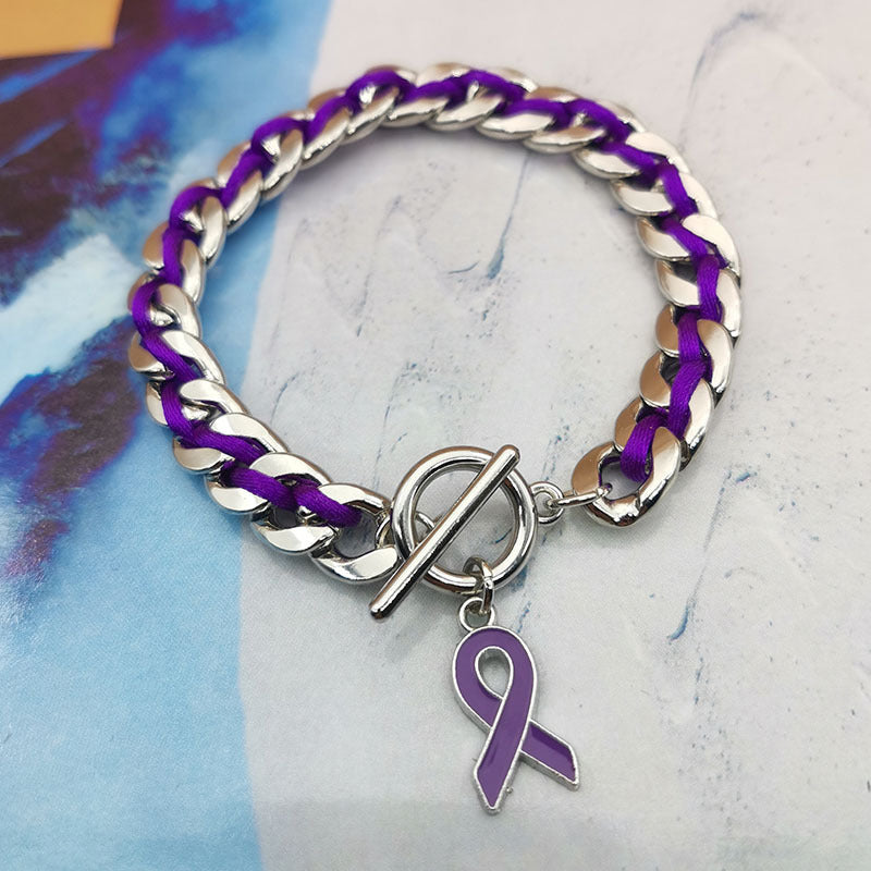 Threads of Hope” Purple Ribbon Woven Bracelet