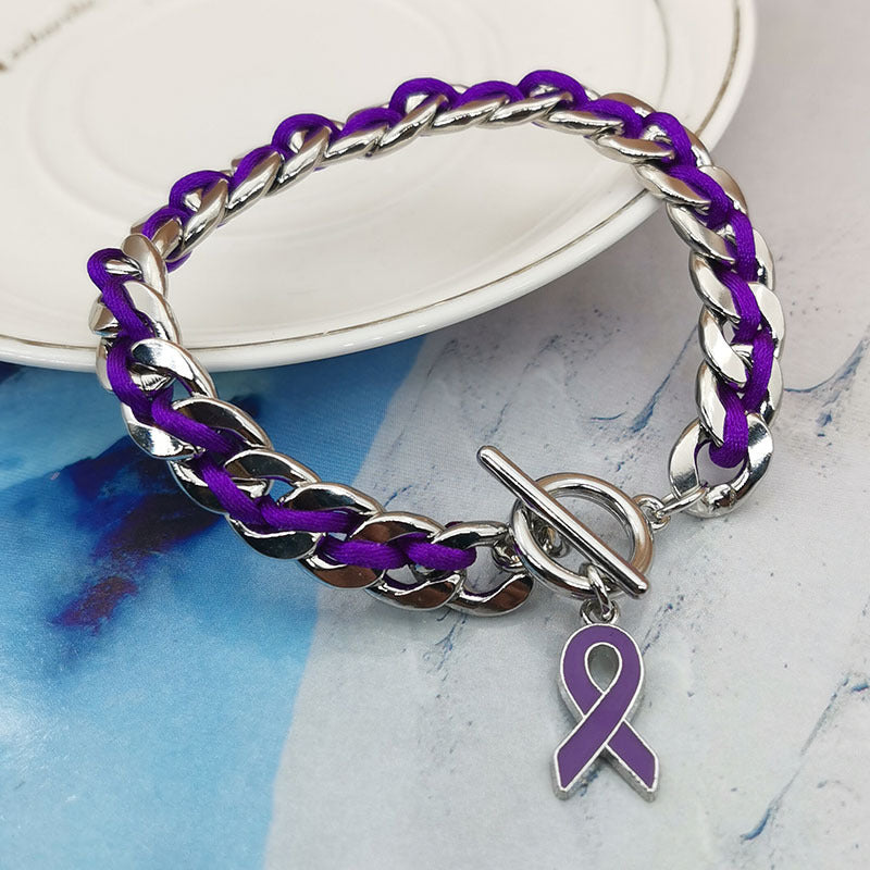 Threads of Hope” Purple Ribbon Woven Bracelet