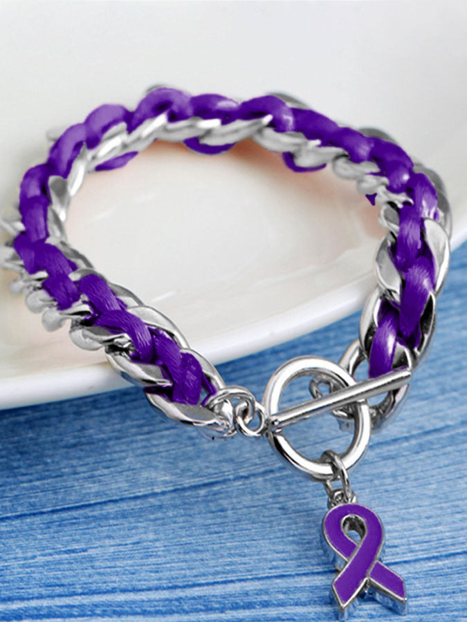 Threads of Hope” Purple Ribbon Woven Bracelet