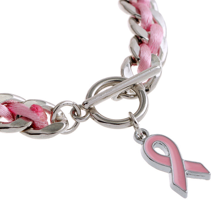 Woven Pink Ribbon Bracelet