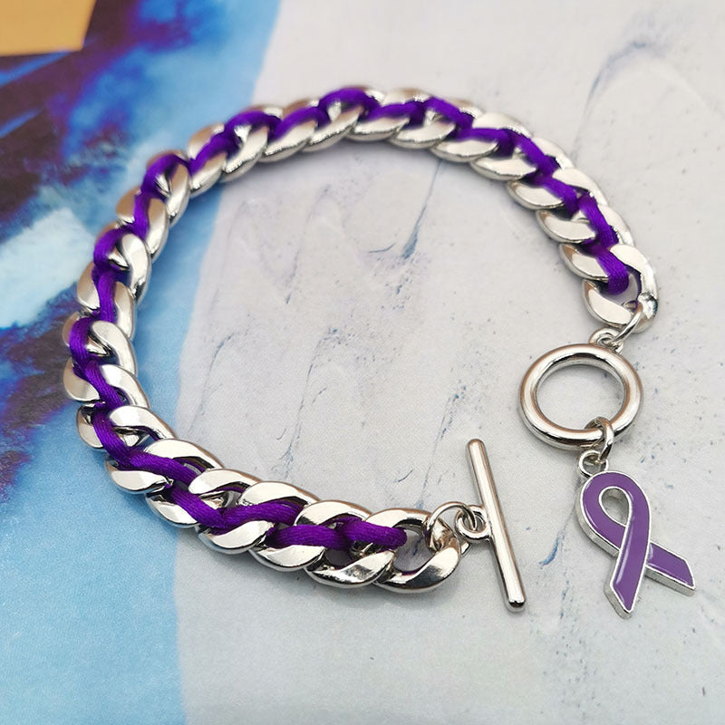 Threads of Hope” Purple Ribbon Woven Bracelet