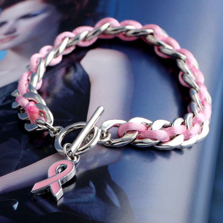 Woven Pink Ribbon Bracelet