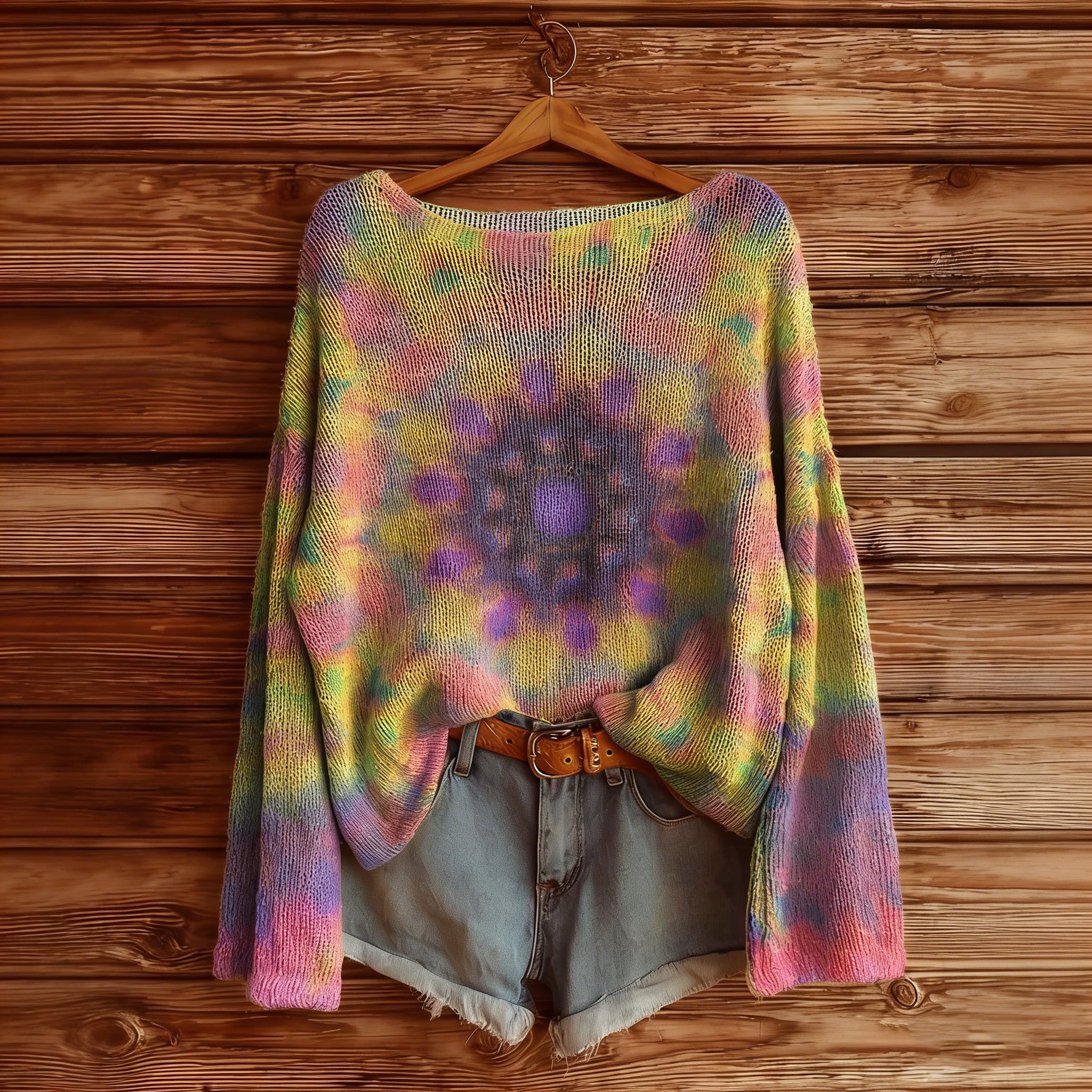 Radiant Pattern Drop Shoulder Crew Neck Sweater