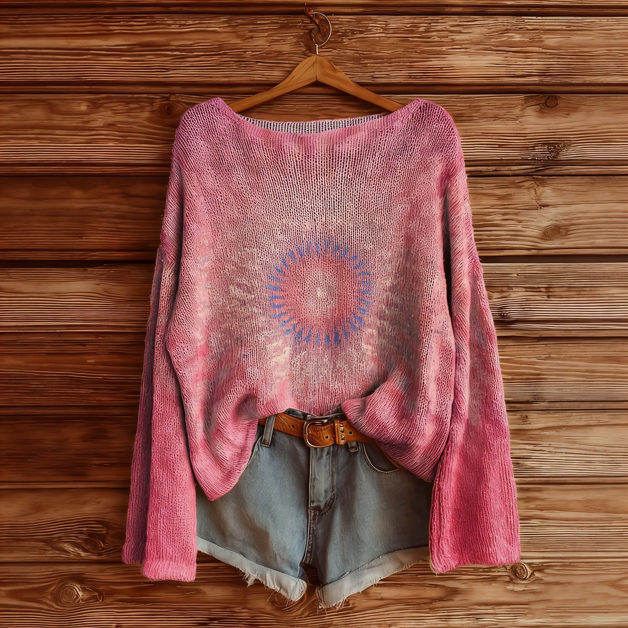 Radiant Pink Pattern Drop Shoulder Crew Neck Sweater