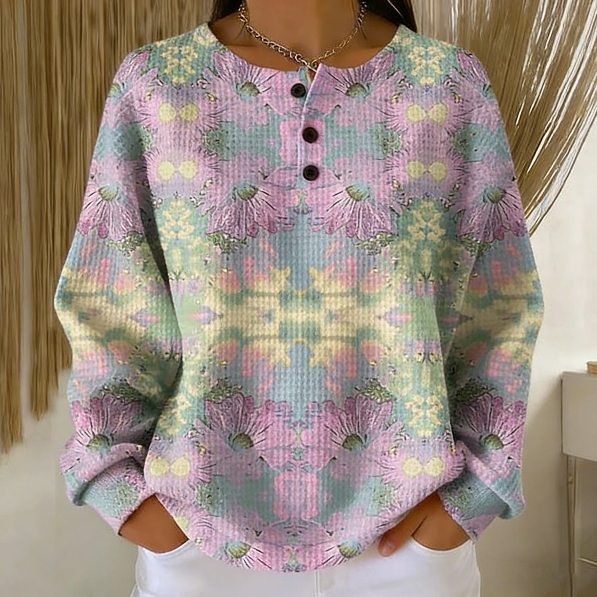 Colorful Floral Stand-Collar Polo Shirt