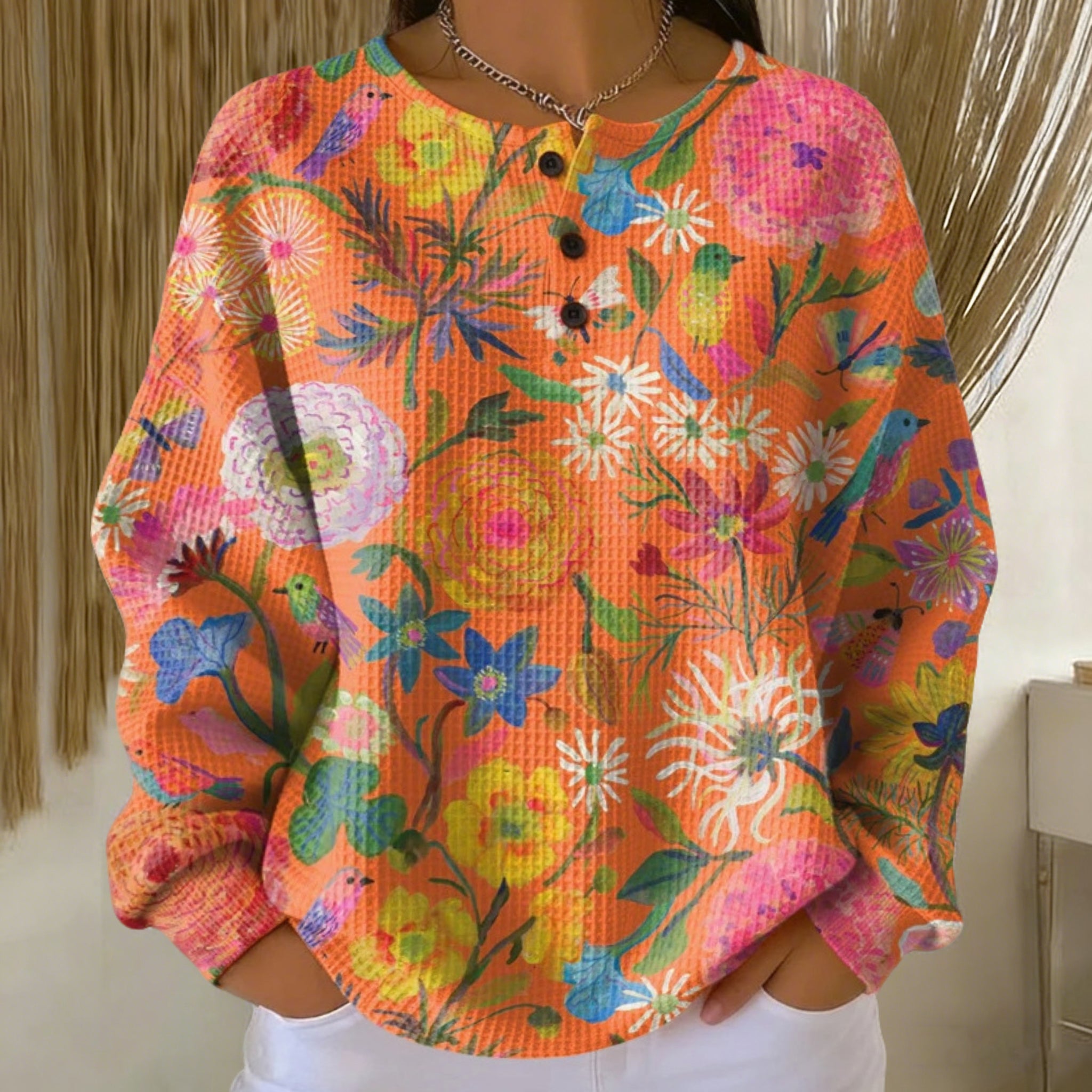 Colorful Daisy Flower Stand Collar Polo Shirt