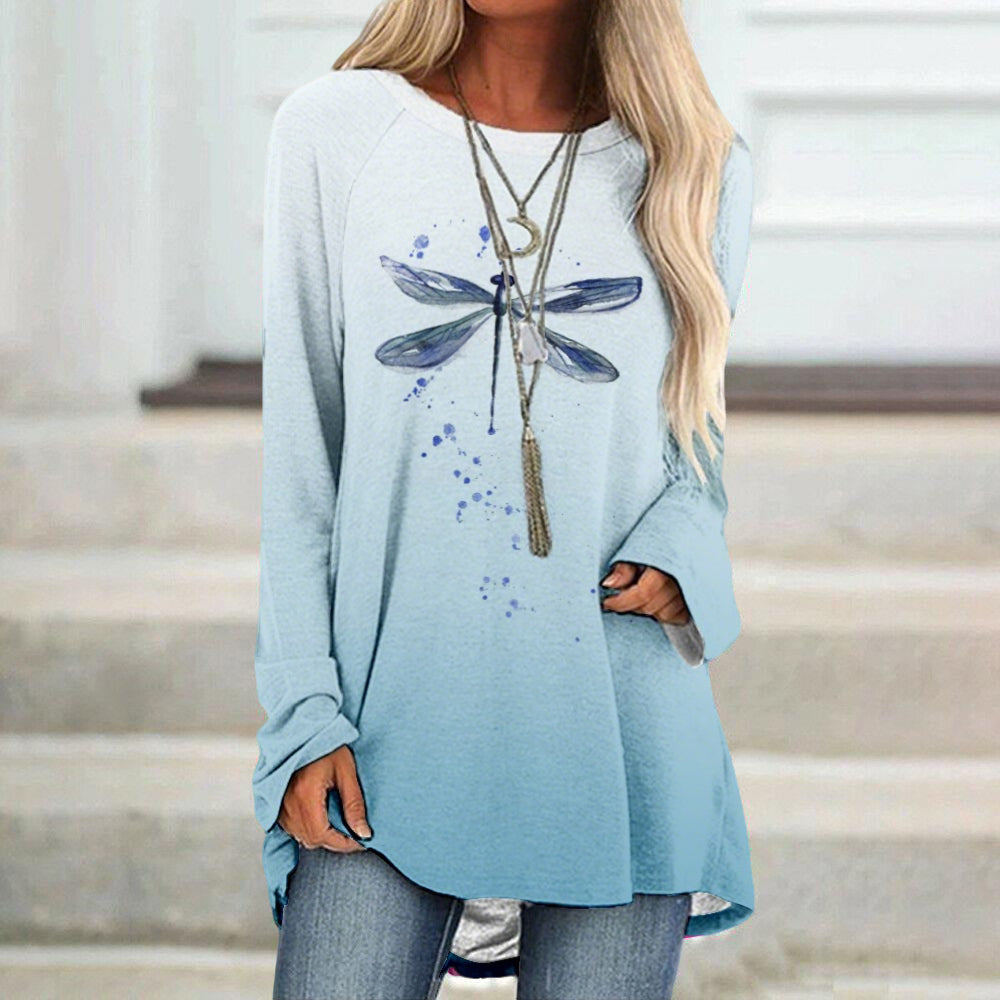 Dragonfly Blue Gradient Long-Sleeve T-Shirt