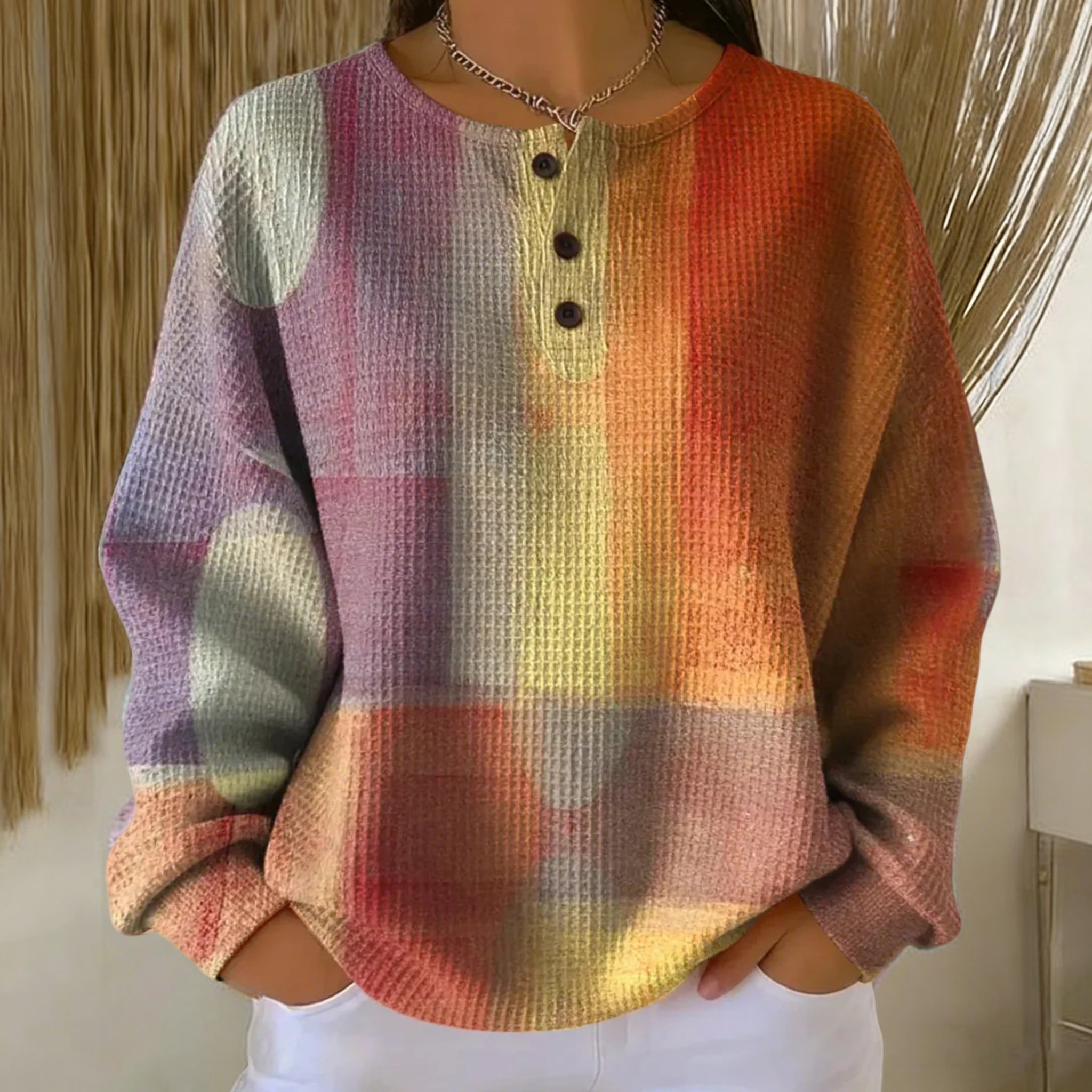 Colorful All-Over Print Stand Collar Polo Shirt