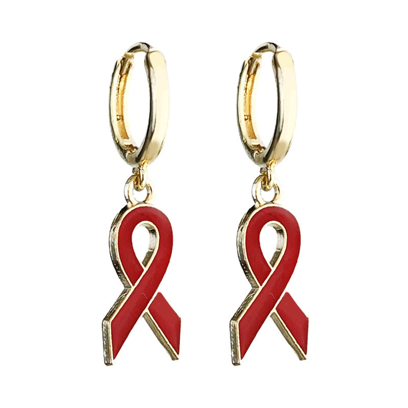 Red Ribbon Awareness Campaign Earrings Small Metal Hoop Earrings