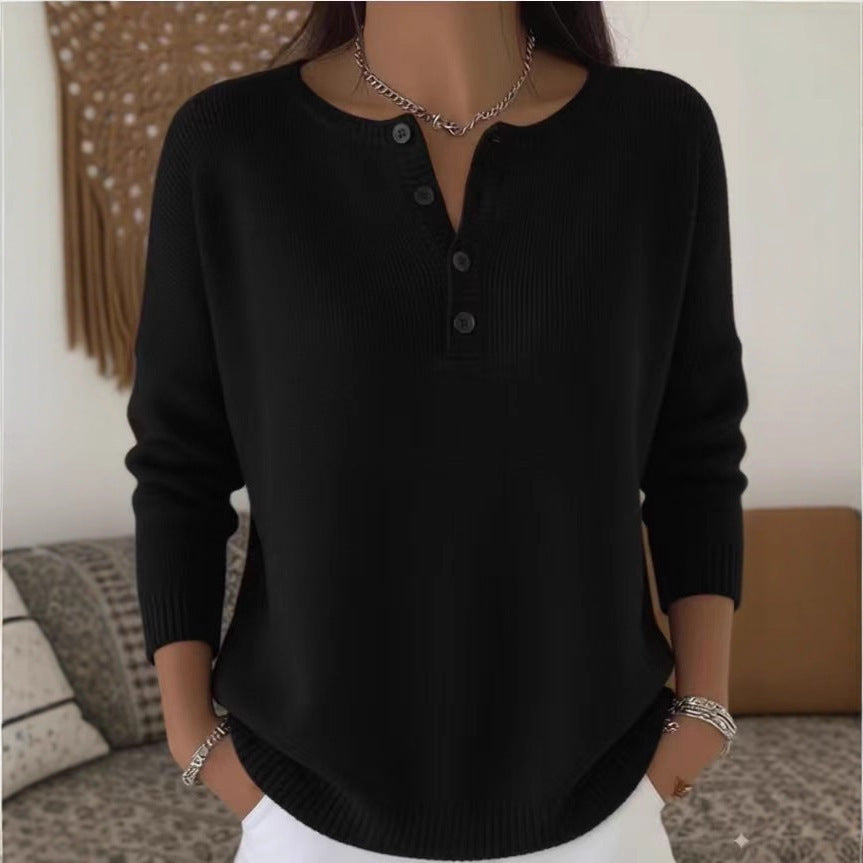 Knitted Sweater With Buttons And V-Neck