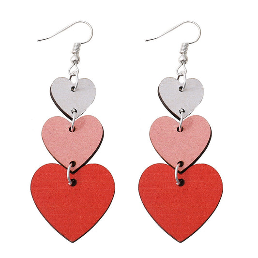 Valentine's Day Gradient Heart Double-Sided Wooden Earrings