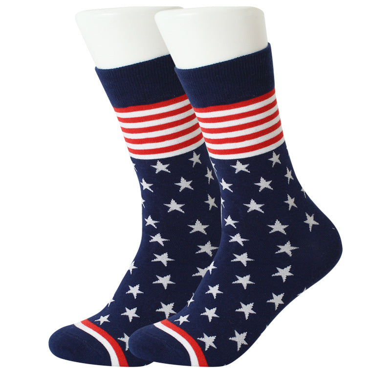 American Independence Day Themed Flag Socks With Color-Blocked Stripes And Mid-Calf Length