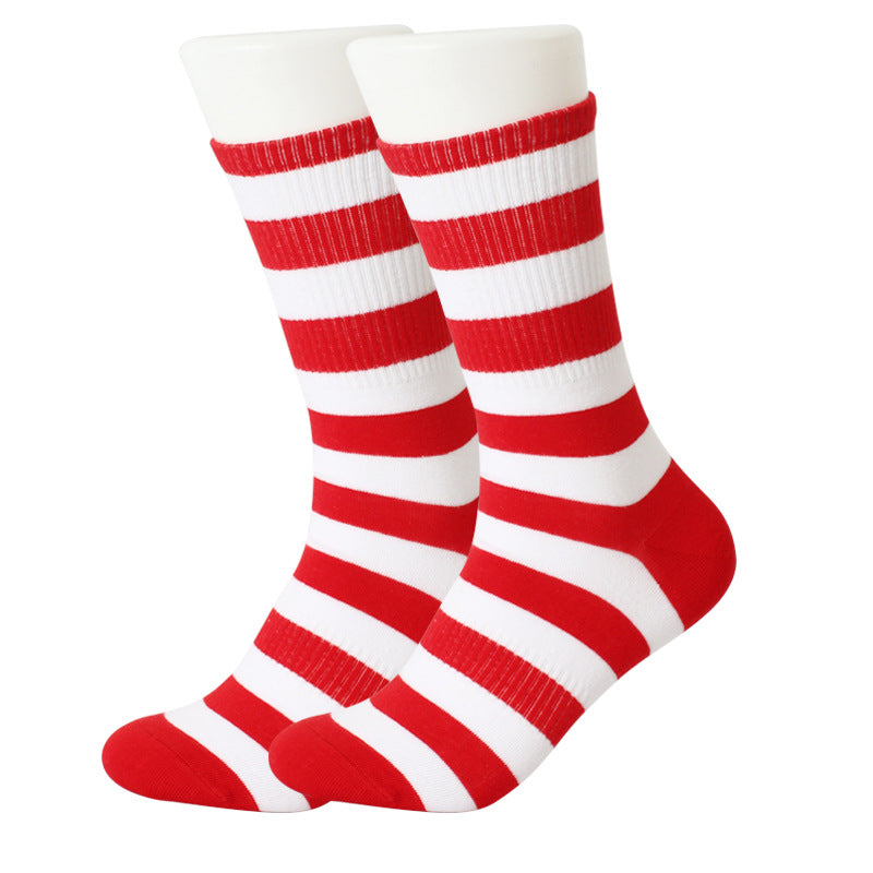 American Independence Day Themed Flag Socks With Color-Blocked Stripes And Mid-Calf Length