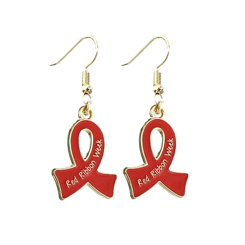 Red Ribbon Awareness Campaign Earrings Small Metal Hoop Earrings