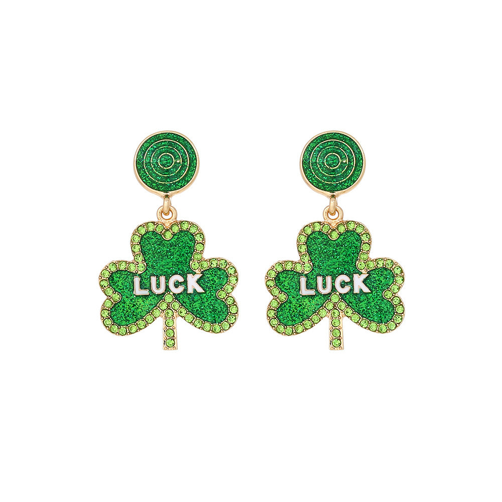 St. Patrick's Day Clover Alloy Earrings