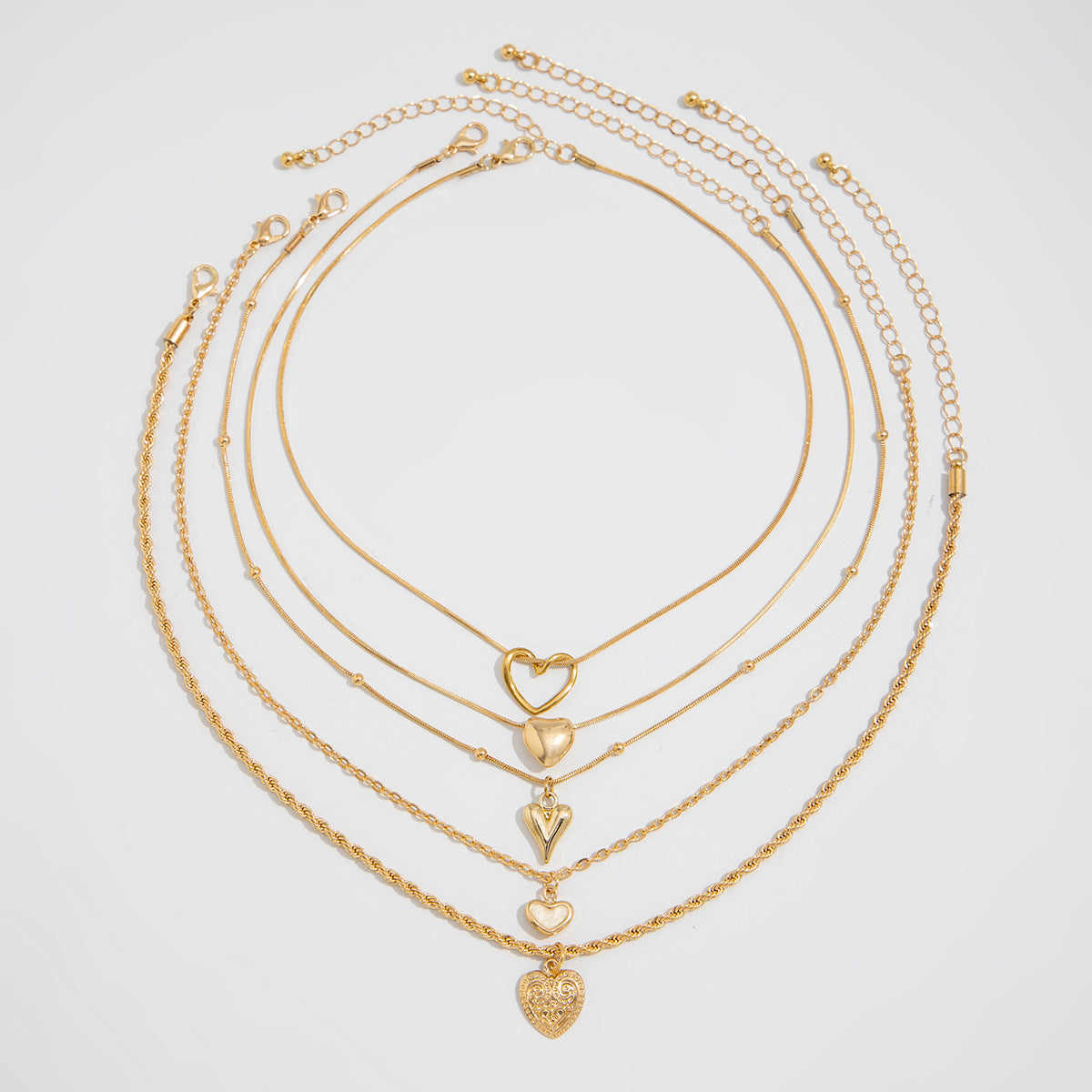 Simple French-Style Design Layered Chain Necklace With Heart Pendant