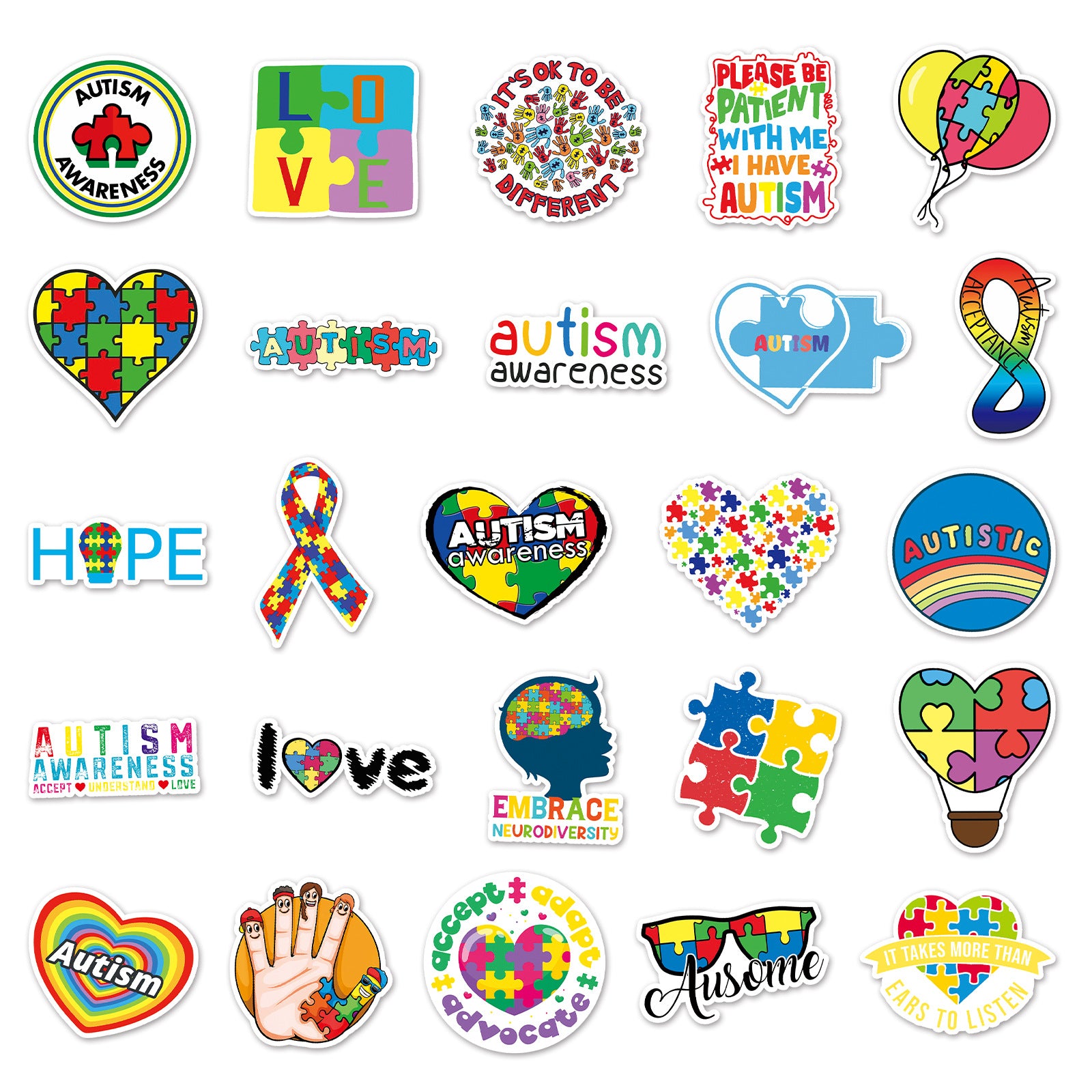 50 Autism-Themed Doodle Stickers